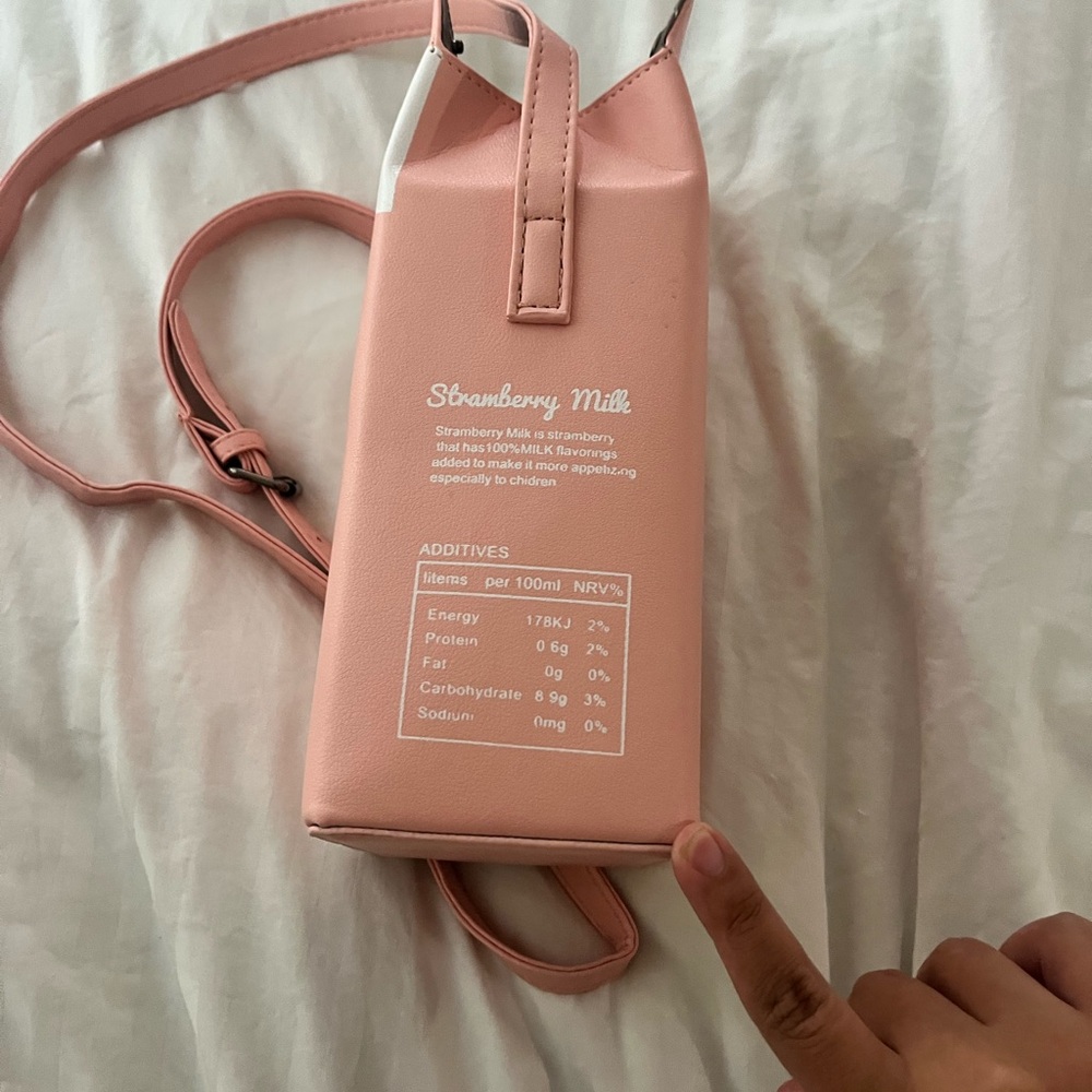Strawberry pink milk box crossbody niche purse bag women's new without tags - Picture 2 of 8